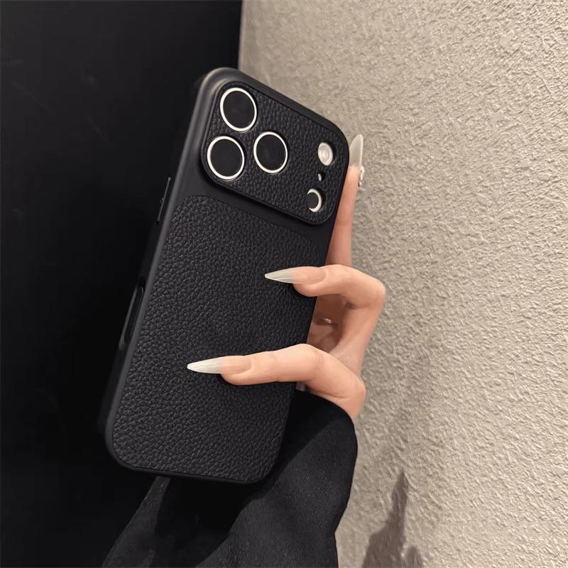 Luxury Litchi Leather Texture Matte Phone Case For iPhone 17 16 15 14 13 Pro Max 17Pro Camera Protection Shockproof Back Cover