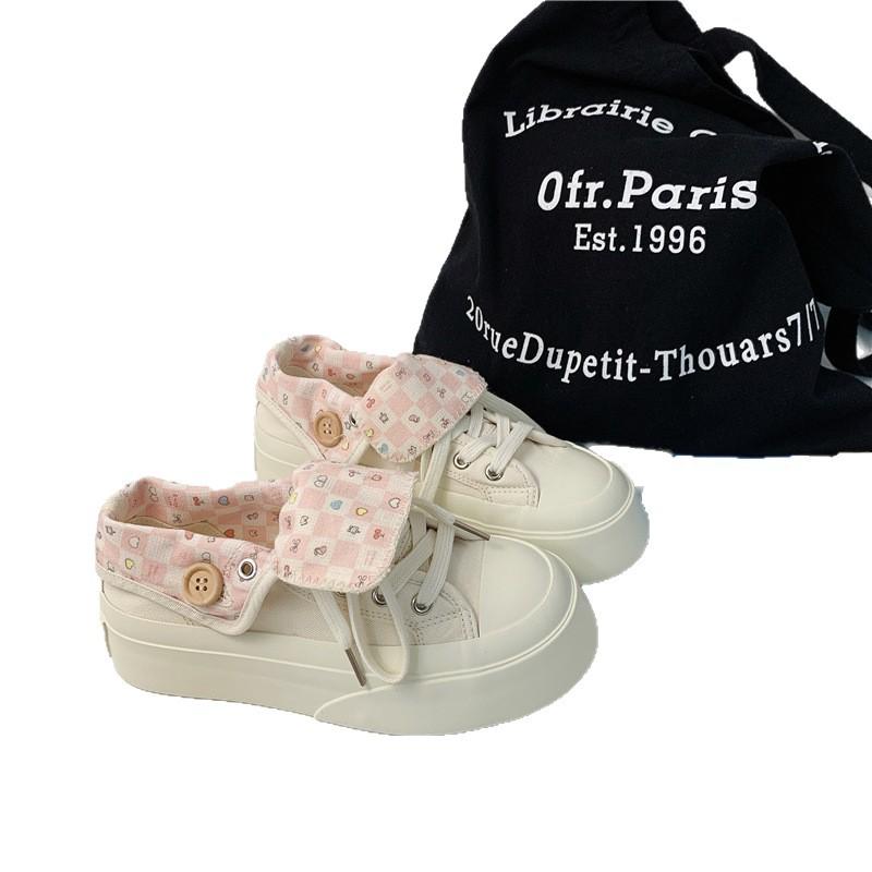 Korean Version of Casual Women's Shoes Two Wear Design Summer Thin Breathable Thick-soled Canvas Shoes 2025 New Versatile Little White Shoes
