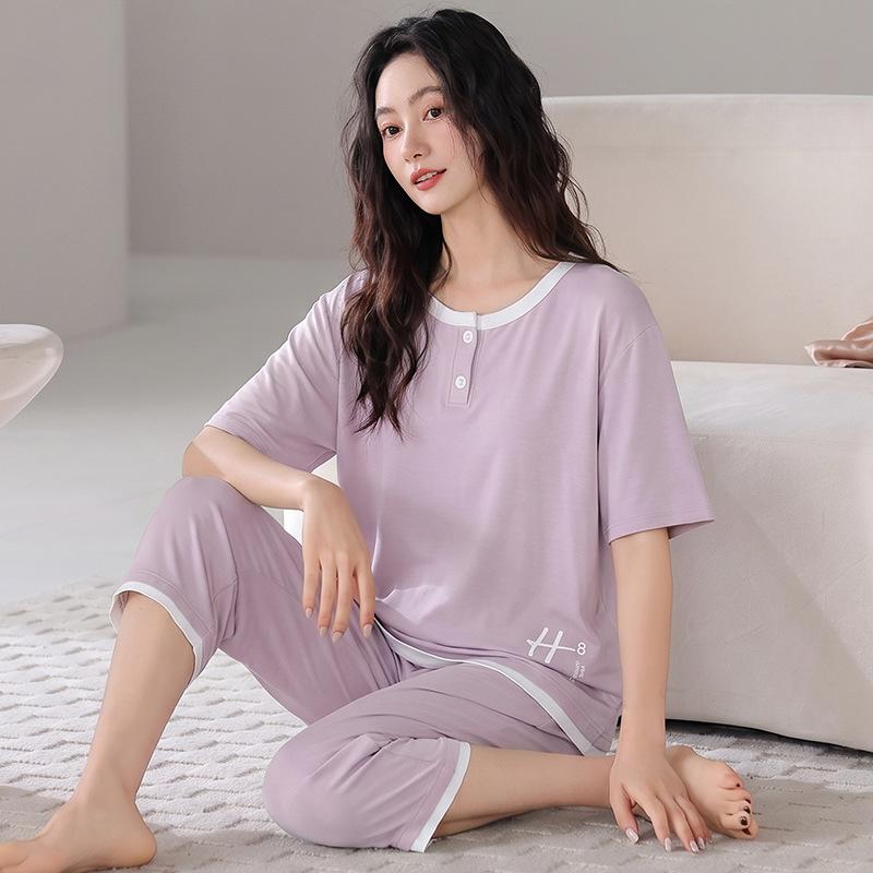 Cool pajamas women's summer modal short-sleeved cropped pants summer cool thin loose large size women's loungewear