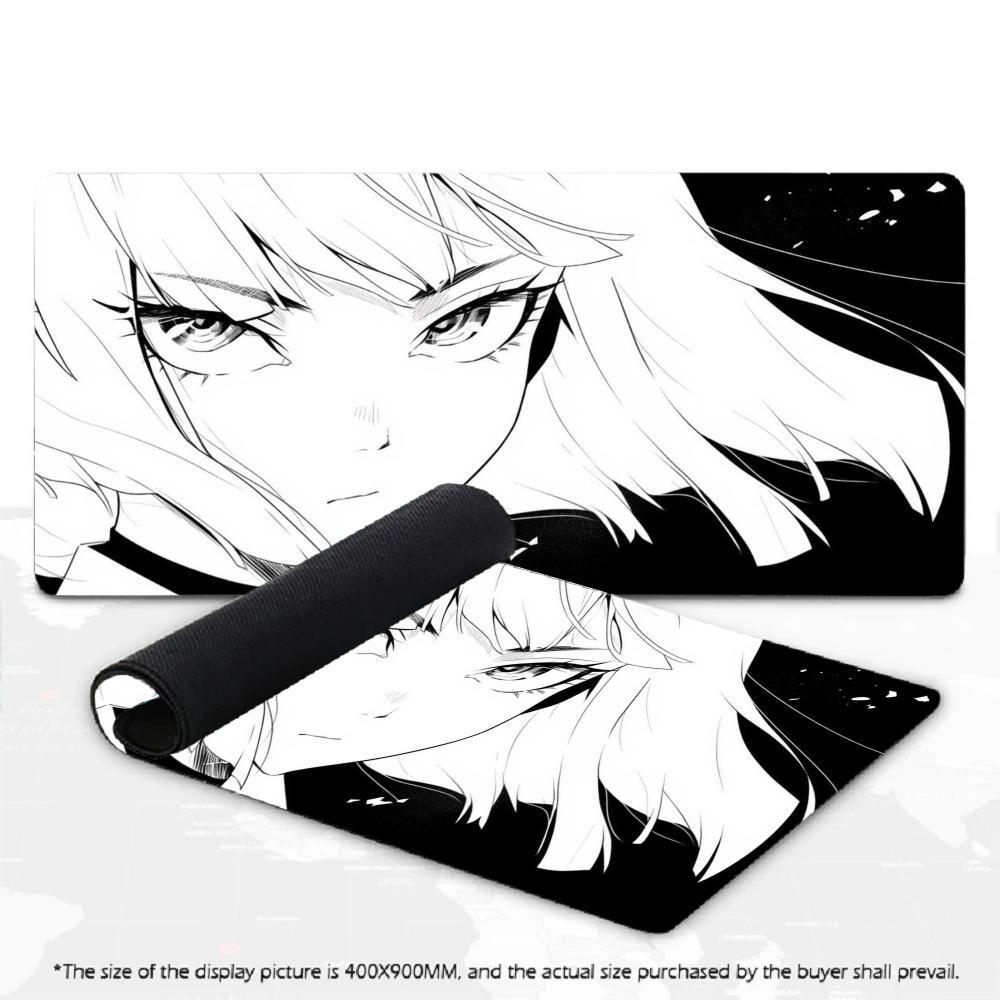 Large Gaming Mouse Pad B&W Manga Style Line Art Anime Girl XXL Deskmat Non‑Slip Rubber Mousepads Keyboard Mat Game Table Mats