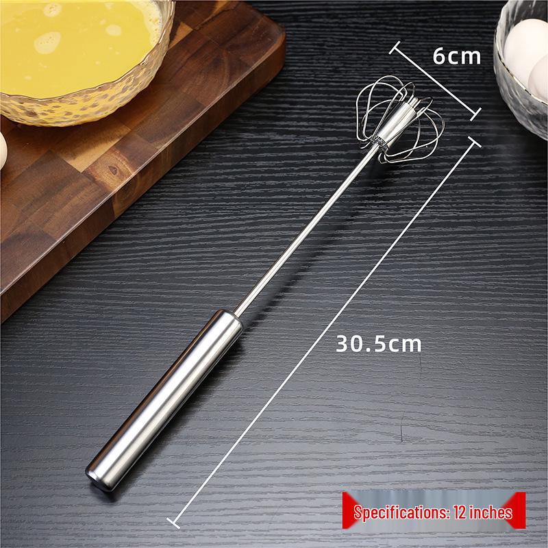 Stainless Steel Semi-Automatic Rotating Whisk for Baking - Manual Press Egg Beater