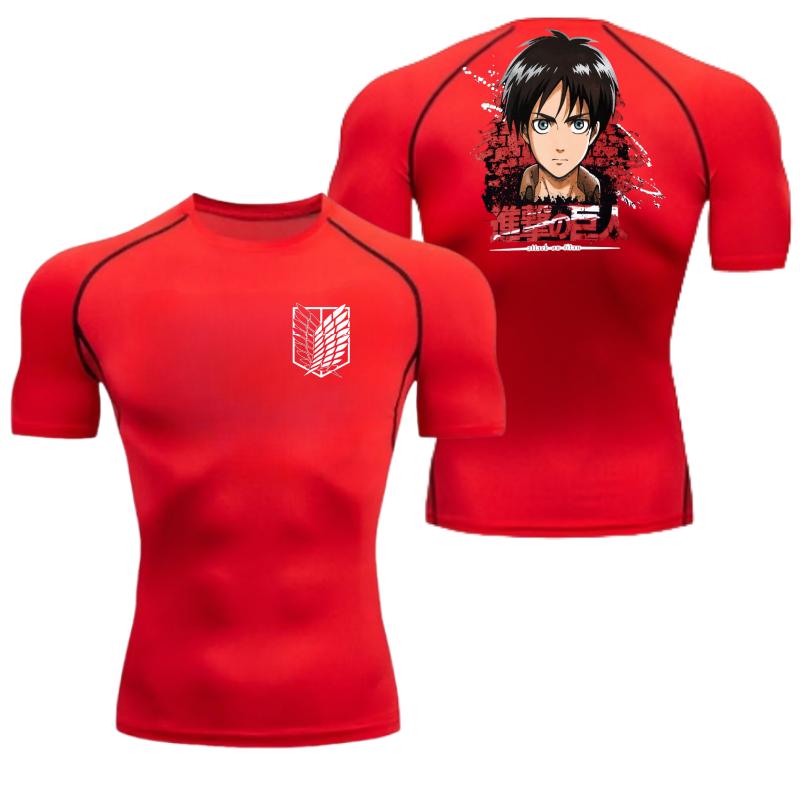 Eren Yeager Graphic Compression Shirts for Men Gym Workout Running Summer Athletic Quick Dry Tees Tops Short Sleeve Rash Guard