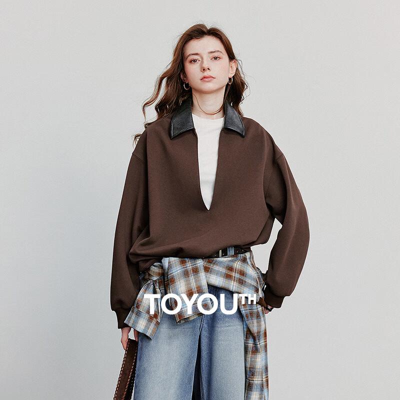 Chuyu Women's Spliced Lapel Deep V-Neck Sweatshirt