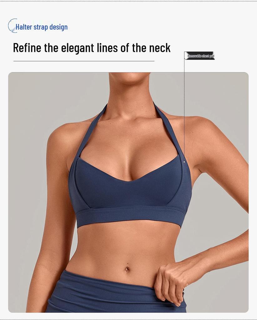 Women's Halter Backless Pleated Yoga Set - Tight Fit, Hip-Revealing Sportswear