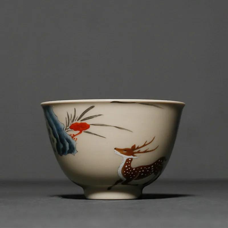 

Retro Ceramic Teacup Boutique Hand Painted Flower Pattern Travel Tea Bowl Chinese Porcelain Tea Set Accessories Master Cup 80ml 7.4x5cm 80ml