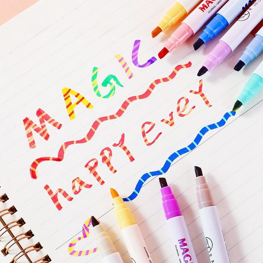 12-Color Double-Ended Fluorescent Pen Set - Color-Changing Highlight & Art Markers for Students