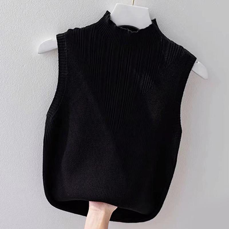 Summer Korean Solid Color Half Turtleneck Sleeveless Casual Knitted Vest For Women