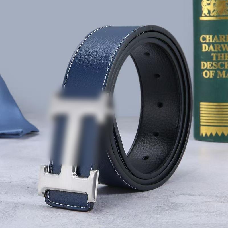 Cintura da Uomo di Alta Gamma con Motivo Litchi Moda Lettera H Fibbia Liscia Cintura Trendy per Ragazzo