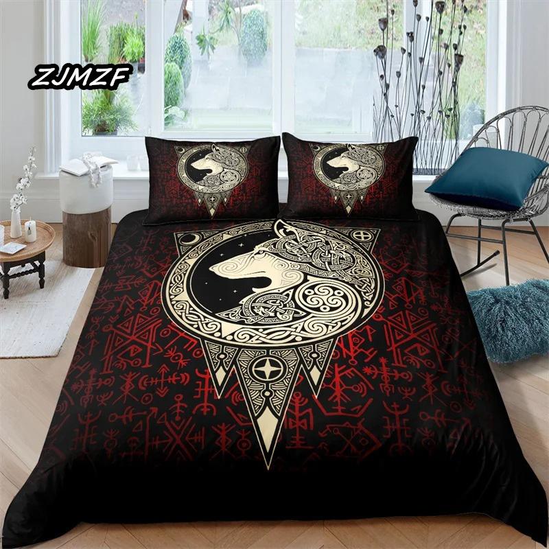 Viking Northern Germanic Culture Wolf Celtic Bedding Set Boys Girls Twin Queen Size Duvet Cover Pillowcase Bed Kids Adult