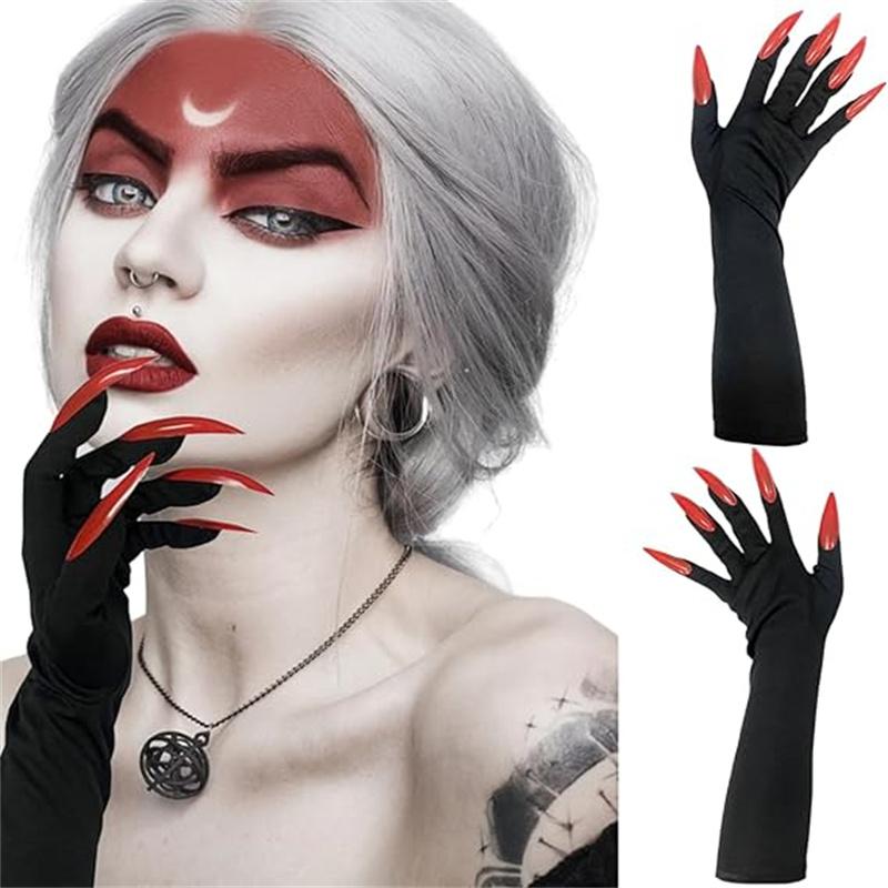 Fashionable Red Long Nail Ghost Claw Gloves Cool Halloween Costume Accessory Cosplay Party Props