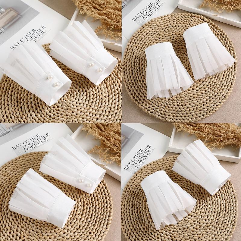 1 Pair Detachable Shirt Fake Sleeve Cuffs Fashion Pleated Horn Cuff Layered Lace Cuff False Sleeves Sunscreen Decorated