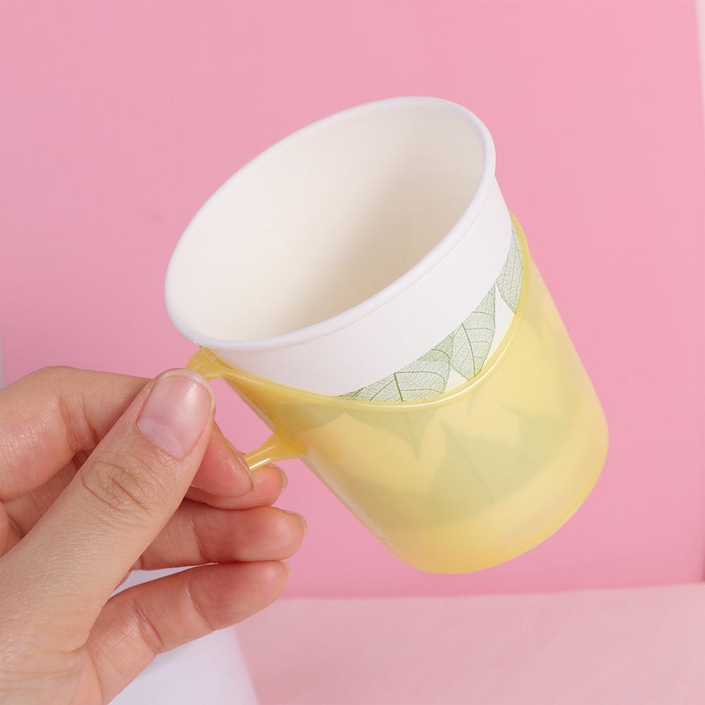 10pcs Anti-Scald Insulated Disposable Paper Cup Holder Heat Resistant Translucent Tea Cup Sleeve Plastic Paper Cup Stand Pantry