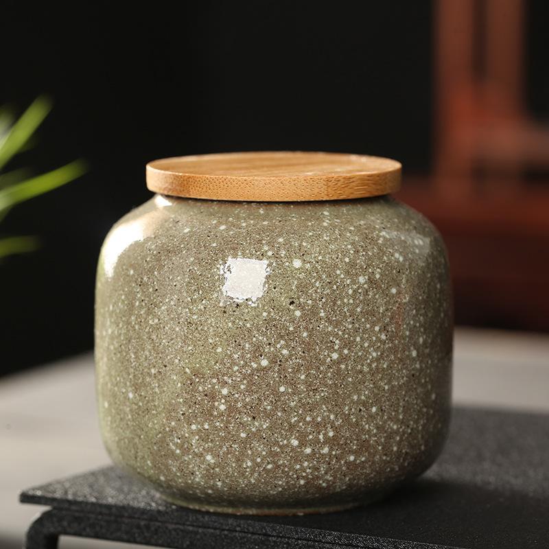 Ceramic Mini Jar with Wooden Lid Sealed Storage Box Portable Travel Tea Cans Kitchen Food Storage Containers Cans Bottle Boxes