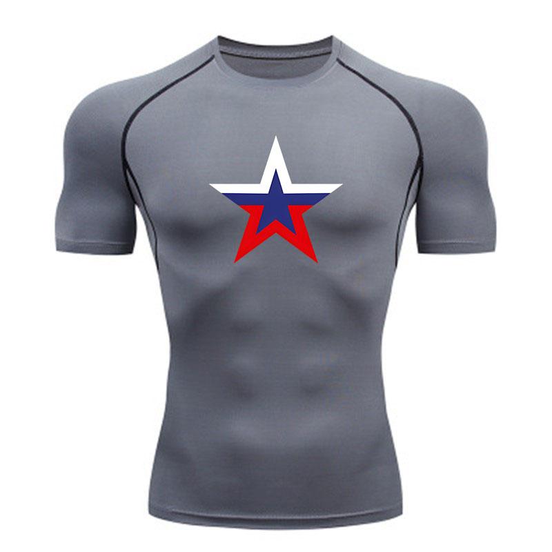 Men's Compression Sport T-Shirt, Russian Flag Star Print Qui