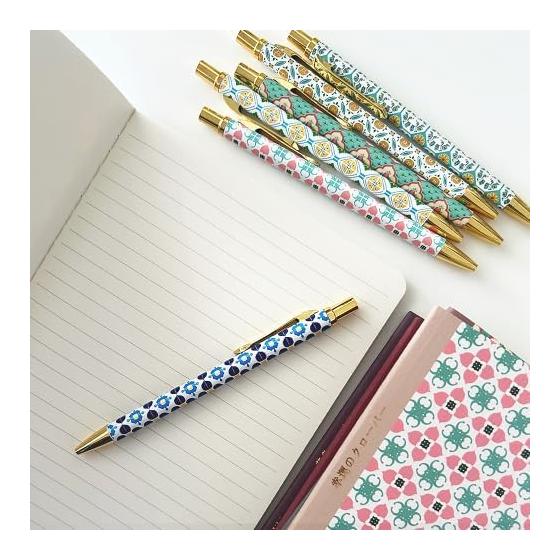 IWI Gel Ink Ballpoint Pen, 0.5mm, Retro Old Taiwan Tile "Blooming Love" 3H921-TILES BL