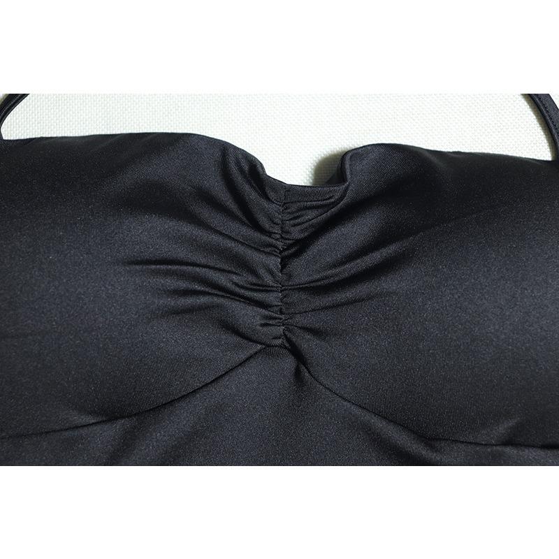 Women's Tight-fitting Halter-neck Dress Solid Color Splicing Sleeveless Dress Halter Sleeve Fold Midwaist Irregular Dress