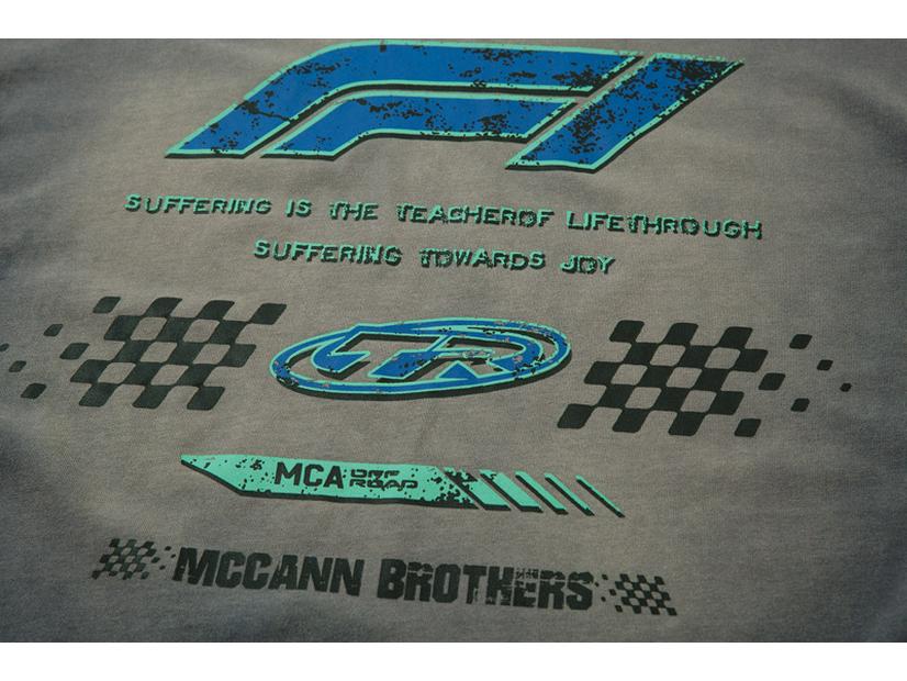 American Racing Retro Distressed Long Sleeve Tee - Hip Hop Streetwear with Cracked Letter Print and Fake Two-Piece Design