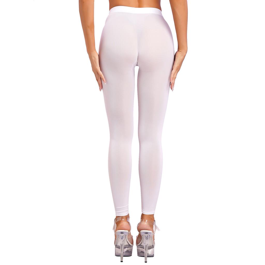 Leggings Femininas Transparentes Cor Sólida Transparentes Cintura Elástica Calças Skinny