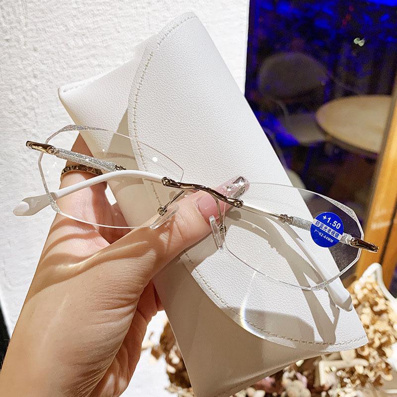 

Очки для чтения без оправы с бриллиантовой огранкой, женские блестящие очки с синим светом, женские очки для близорукости, диоптрии от +1,0 до +4,0 +400