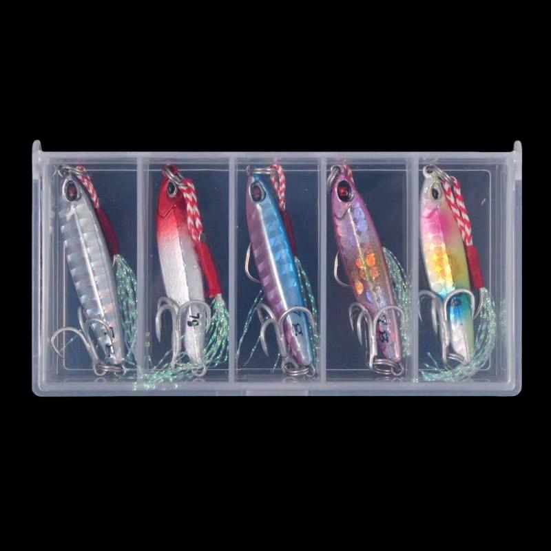 Ultra-Small Hard Bait Lead Fish Single Hook Set Five Boxes Metal Horse Mouth Three Hooks Blood Groove Sequins for Bass Trout