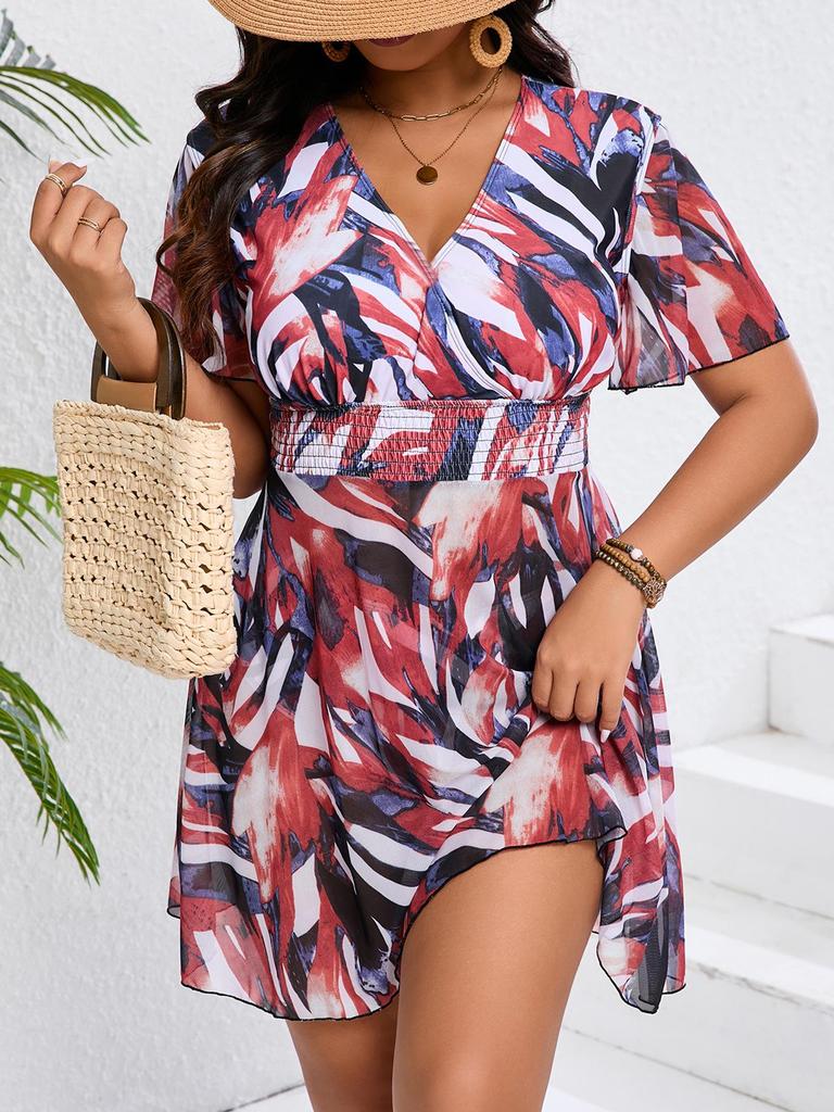 2026 Europäische & Amerikanische Übergröße Schlankmachende Zweiteilige Badebekleidung mit Rock und Digitaldruck