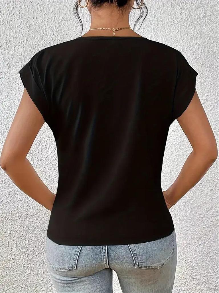 2025 Bestseller Women's Solid V-neck Short-Sleeve T-shirt - Elegant Spring/Summer Top