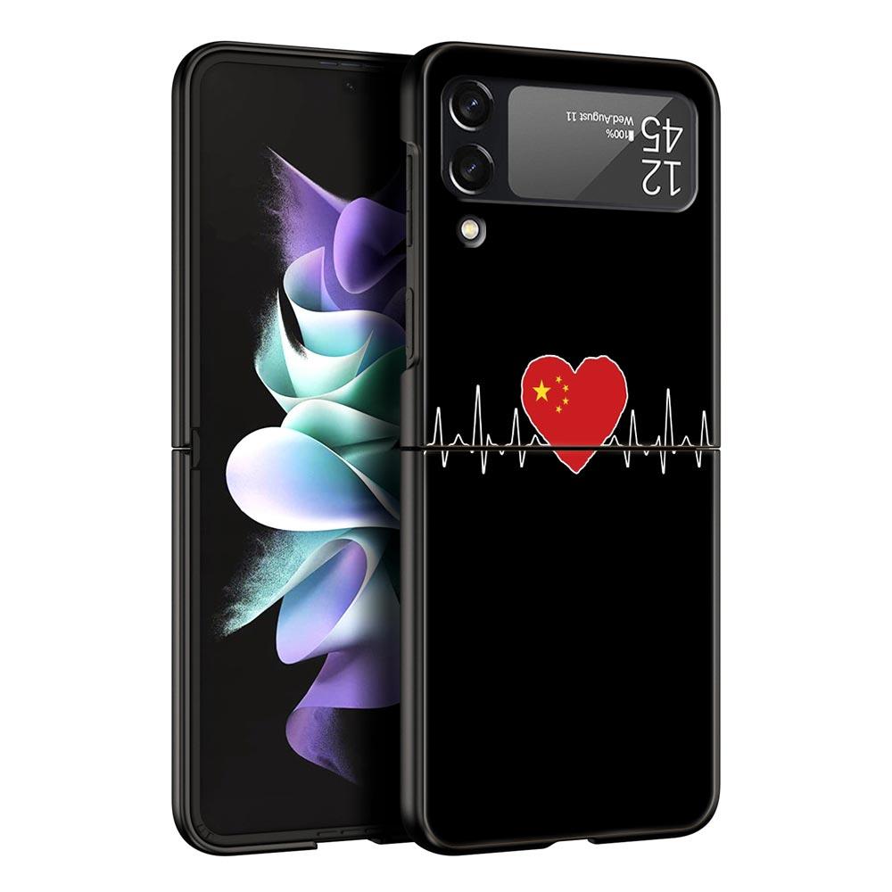 Vlajka britského srdečního tepu Čína Láska Linka Pouzdro na telefon pro Samsung Galaxy Z Flip 3 4 5 Černé skládací mobilní pouzdro Tvrdý PC Ochranný kryt