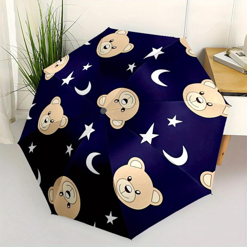 1pc Teddy Bear Night Sky Pattern Automatic Open/close Folding Umbrella, Compact Portable Travel Umbrella, Perfect Birthday/Christmas, Cute U
