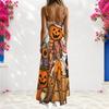 Women Plus Size V Neck Strappy Sleeveless A Line Long Halloween Pumpkin Printed Dress