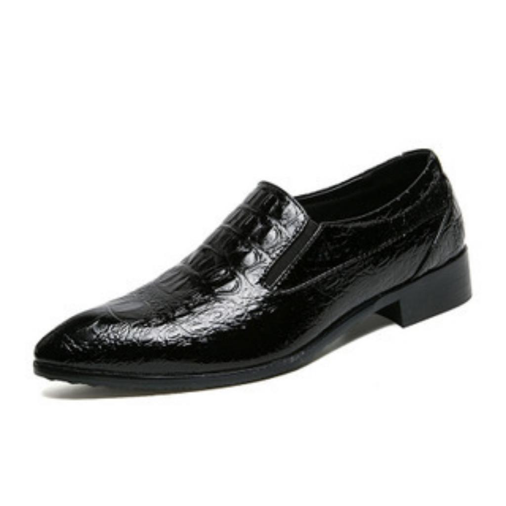 Men's Shoes Spring Crocodile Pattern Casual Shoes Pointed Business Dress Leather Shoes British Retro Casual Single Shoes Men