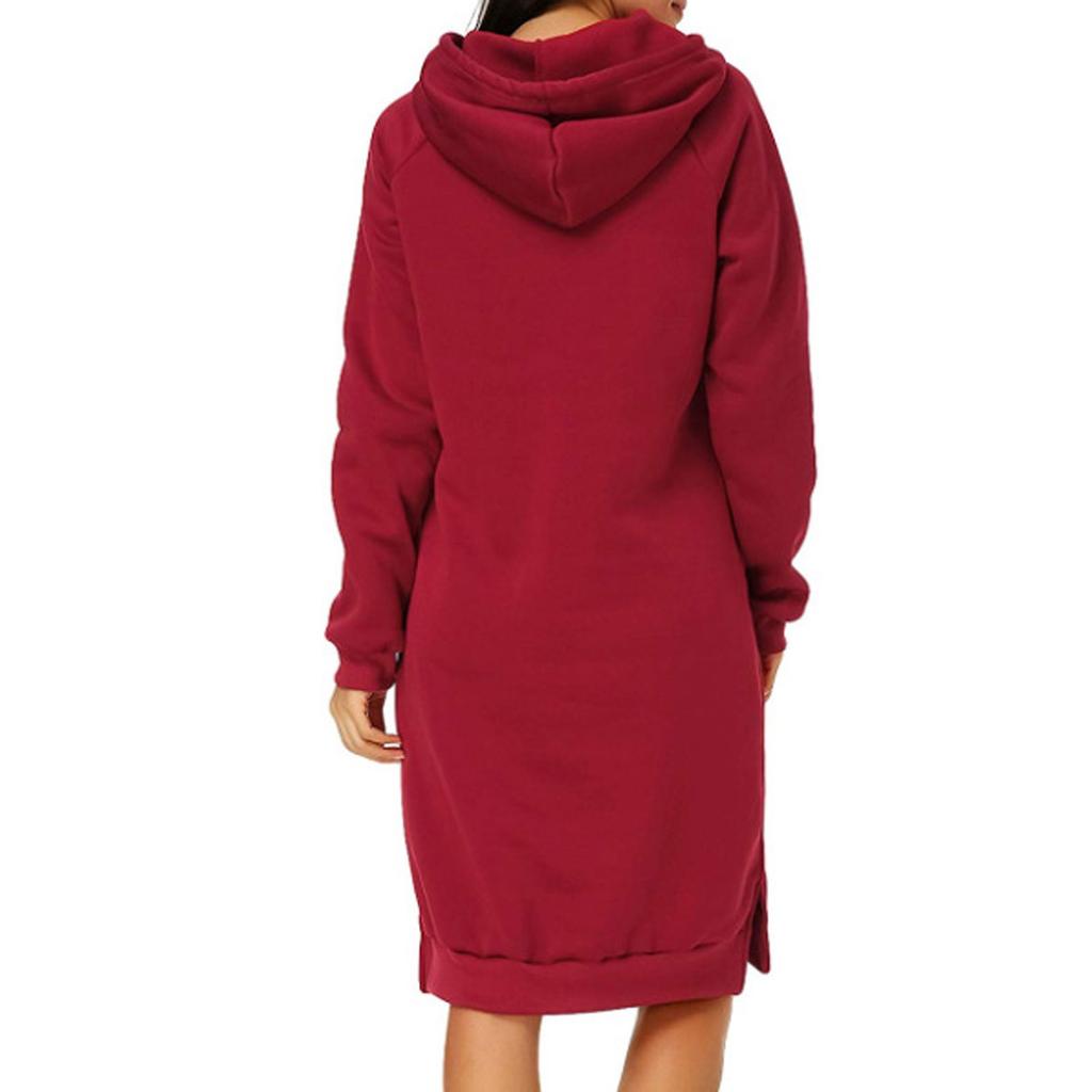 Women Fashion Casual Long Sleeve Solid Color Pockets Hat Loose Sweater Tops