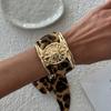 Stippenlint omwikkeld Metaal Breed Armband Luipaardprint Zijden Sjaal Armband Manchet Armband Dames
