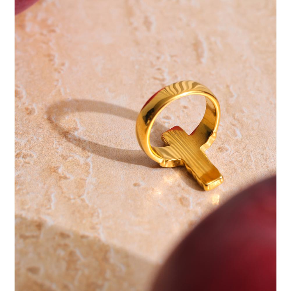 Eetit Size 7 Shiny Cubic Zirconia Cross Fashion Casting Ring for Women Golden PVD Stainless Steel Premium Jewelry Rust Proof