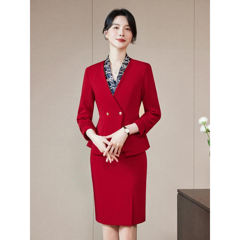 Autumn/Winter Flight Attendant Suit: Professional Long Sleeve Business Uniform for Receptionists and Beauty Salons.