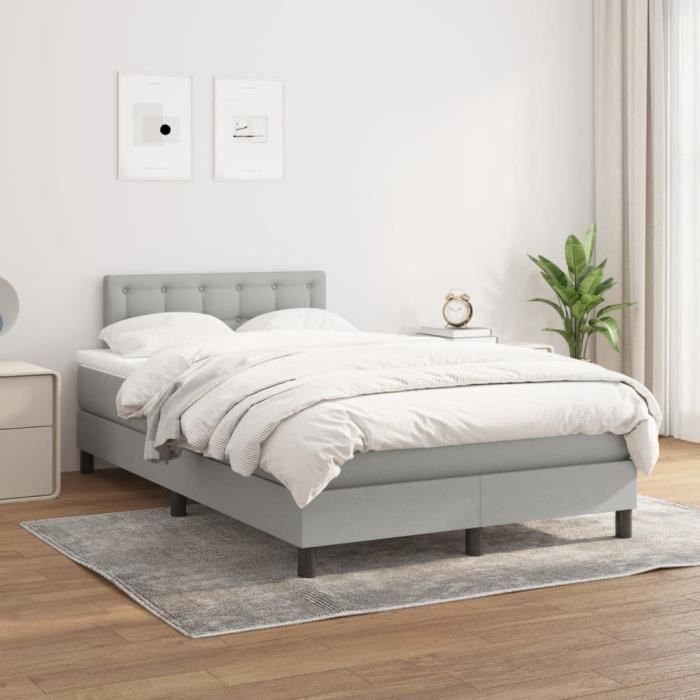 3140361 vidaXL Lit à sommier tapissier avec matelas Gris clair 120x200cm Tissu