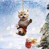 New Christmas Creative Kung Fu Cat Ornaments, Holiday Home Decor Acrylic Flat Pendant For Car Hanging, Christmas Tree Decoration