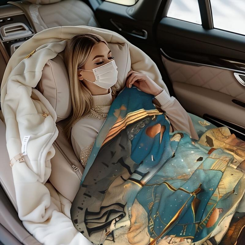 Comfortable clock and planetary printed flannel blanket-soft,warm lightweightseasonmachinewashablecolorfulretrostylefantasytheme