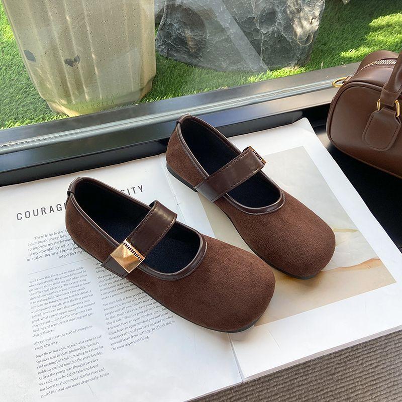 Ladyshoes Versatile Fashion Women's Shoes Retro Square Head Shallow Mouth Small Single Shoes One Word Mary Jane Flat Bottom Soft Sole 2025 New
