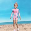 Costume da bagno intero a maniche lunghe con volant per bambina, con slip, certificato CPC per bambini