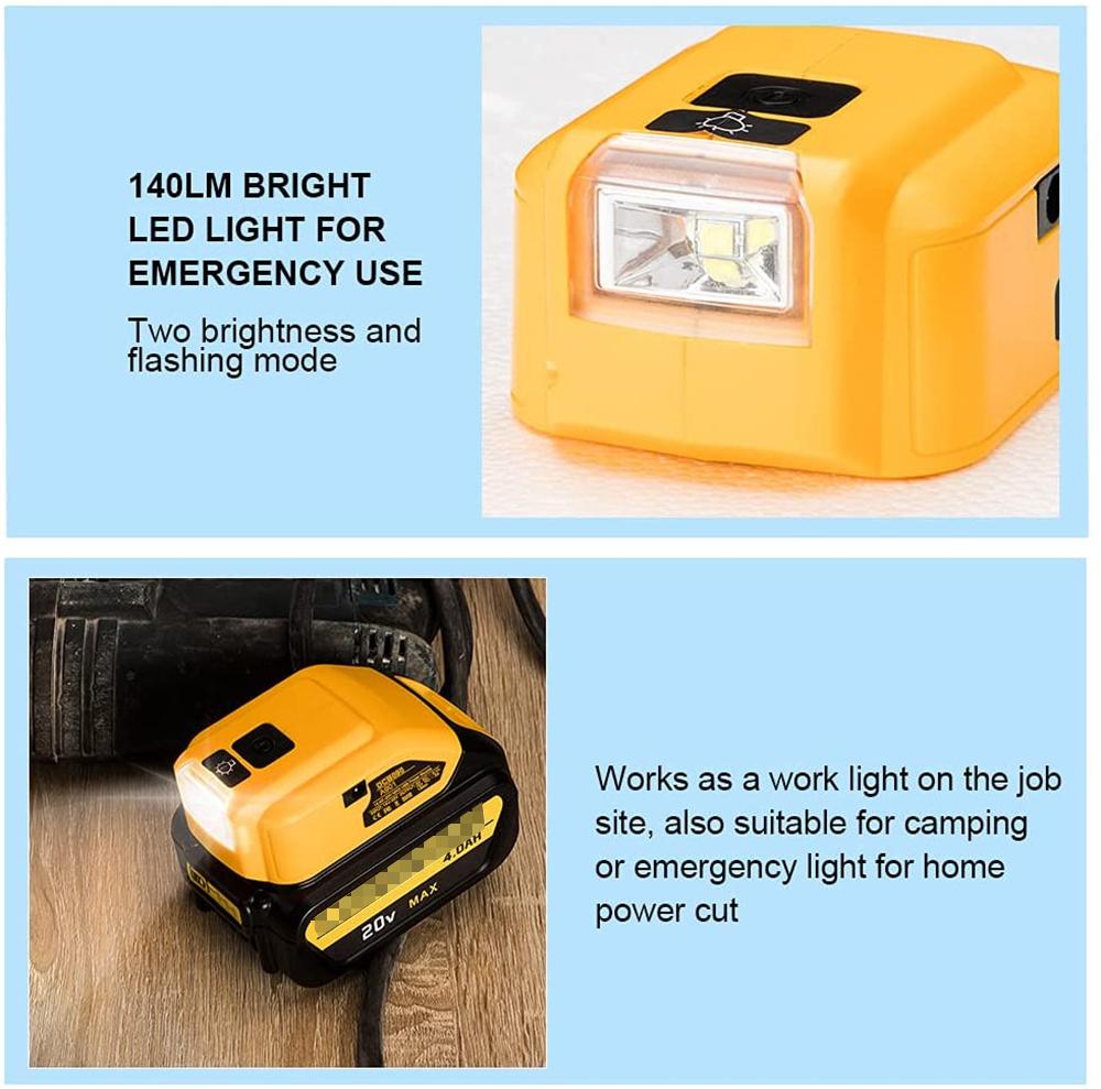 14.4V-20V LED Dual USB Charger Adapter for Dewalt MAX XR Lithium Battery