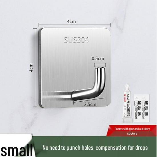 No-Punch Stainless Steel Adhesive Hook for Coats and Hats - Wall-Mounted for Home, Kitchen, and Bathroom Use