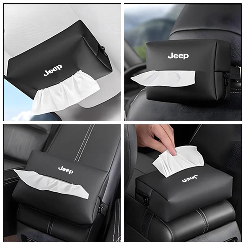 Para Jeep Car Car Car Bolsa de pañuelos de cartón para automóvil Caja colgante para el respaldo del asiento Accesorios para Jeep Renegade Compass Grand Cherokee Wrangler JK Pa