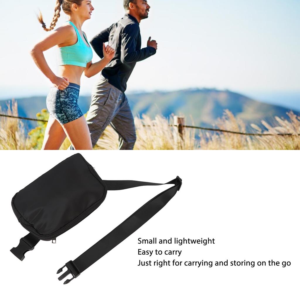 Unisex Belt Bag Nylon Waterproof Multifunctional Fashion Waist Pack for Outdoor Sports Running Black