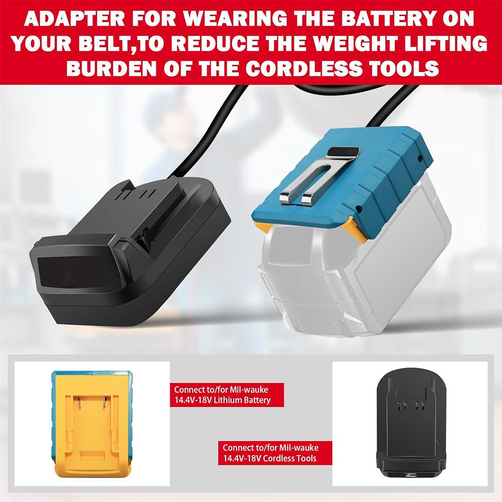 Battery Extension Cord Tool for Makita Bosch Dewalt Milwaukee 18V-20V Lithium Battery Lightweight with Belt Clip 1.5M Cable