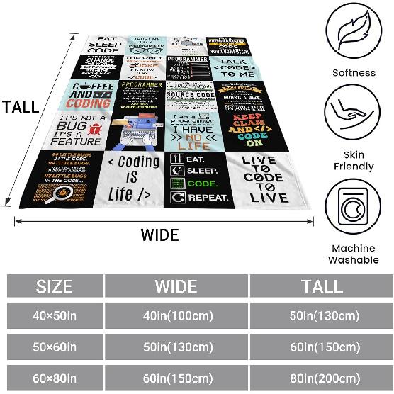 WZOMT Programmer Blanket Gifts, Coding Computer Science Gifts for Men, Funny Gifts for Coders/Computer Programmers/Computer Science Majors, Geek