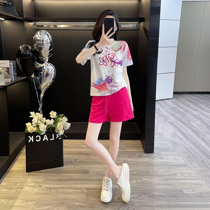 Women's Chic Summer Two-Piece Sportswear Set - Short Sleeve Top & Slimming Shorts
