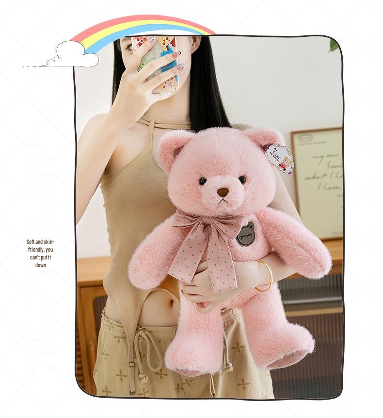Large Plush Teddy Bear with Polka Dot Ribbon - Perfect Hugging Gift for Birthdays