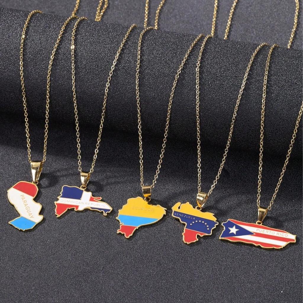 South America Map Necklace: Venezuela, Dominica, Paraguay Stainless Steel Pendant