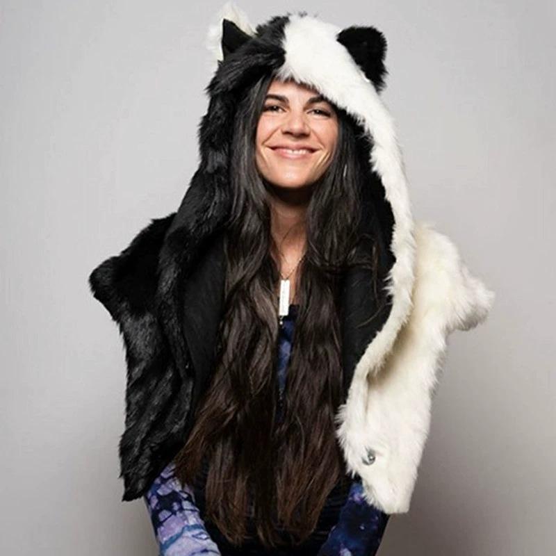 Meier Fox fur scarf hat gloves all-in-one three-piece fur shawl hat one-piece hat