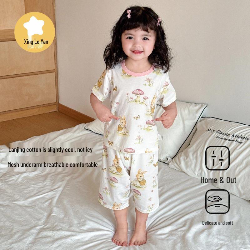 Girls Summer Set: Modal Seamless Short Sleeve T-Shirt & Thin A-Class Cotton Shorts 110 (for 100-110 cm)